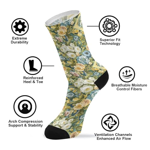 Square Scarf Pattern Design Art Nouveau Style soccer crew socks running breathable wicking black crew socks (2-Pair)4