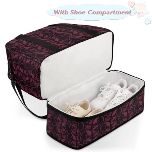 Halloween Spooky Skull Foldable Travel Duffel Bag Tote Carry On Luggage Sports Gym Bag With Shoe Compartment For Woman Man Overnight Weekend Yoga Workout Bag Training Handbag4