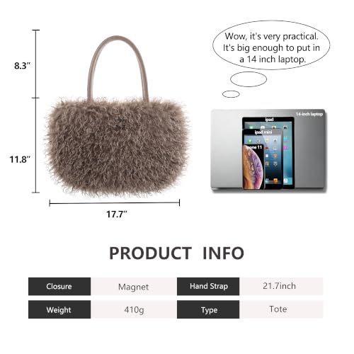 Image of Women's Fuzzy Tote Bag Curly Handbag Furry Shoulder Bag Large Plush Top Handle Purses Winter