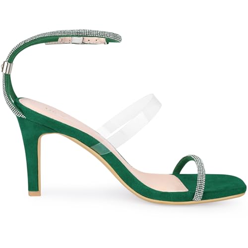 Allegra K Allegra K Women's Diamond Heels Square Toe Ankle Strap Stiletto Heels Green Sandal 9 M US