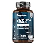Omega 3 Olio di Pesce, 400 Softgel, (Fornitura 1+ Anno), 1 Softgel al Giorno, Omega3 Fonte di Acidi Grassi Essenziali, EPA e DHA Contribuiscono alla Normale Funzione del Cuore (EFSA), Fish Oil 1000mg