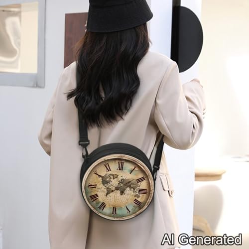Image of Women Novelty Round Clock Shape Zippered Clock Purses for Women Tote Handbag Shoulder Bag, Gift for Mom Girlfriend