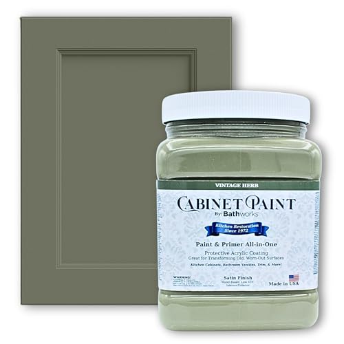 Comparison: Best Paint Finish For Kitchen Cabinets 10 Bathworks Cabinet & Furniture Paint - Satin Finish, Easy Application, Low-VOC, Durable, Made in USA (Vintage Herb, 1 Quart)