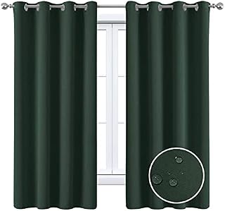 MAXIJIN Waterproof Curtains for Isolated Windows Blackout Curtains for Bedroom 2 Panels Thermal Insulating Curtains with Eyelets for Interiors/living Room (46 x 54 Inch, Blackish Green)