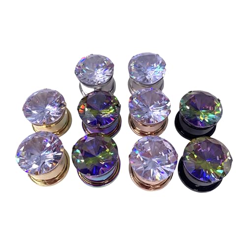 KUNIU 2PCS Surgical Steel Ear Gauges, Plugs with Colored Cubic Zirconia Gem, Screw-on piercing jewelry gauge 6g to 5/8'' (Rose Gold, 6g (4mm))