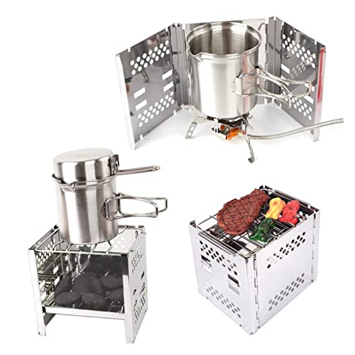 POPETPOP 1Pc Portable Stainless Steel Burning Stove Collapsible Barbecue Grill for Outdoor Camping Picnics Cookware Durable Efficient Airflow Design Silver