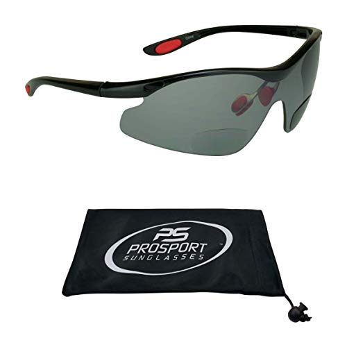 proSPORT Óculos de sol bifocais + 3.00 lentes fumê armação preta masculina e feminina semi aro envol