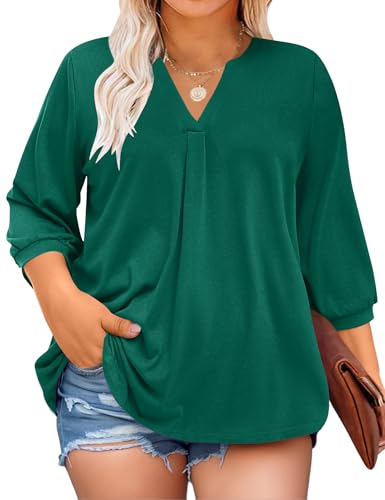 TFSDOD Amazon Fashion Womens Clothing 2025 Tunics or Tops to Wear with Leggings Plus Size 4x-5x Womens 3/4 Sleeve Summer Tops for Women Trendy Casual 3xl Dark Green
