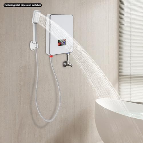 Durchlauferhitzer 6500W, Elektrischer Warmwasserbereiter Mini für Bad Küche, Durchlauferhitzer Untertisch Tanklos mit LED- Touchscreen & Handbrause Set, Instant Warmwasser 30- 55°C IPX24 (We-4