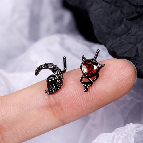 12Pcs 20G Stainless Steel Black Gothic Nose Rings Studs - Halloween Spider Bat Skull L Shaped Piercing Jewelry4