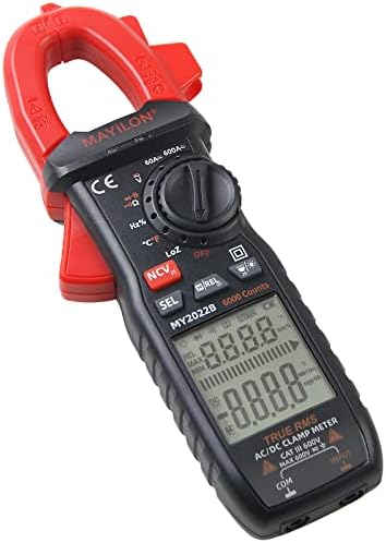 MAYILON MY2022B Big Screen Digital Clamp Meter AC/DC 600A 6000 Counts Multimeter Voltage Tester Auto-ranging with Temperature, NCV, Voltage and Current Test, Frequency, Resistance, Capacitance Etc.