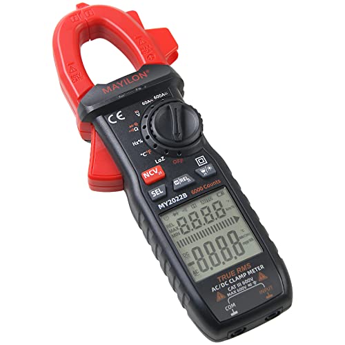 Mayilon My2022B Big Screen Digital Clamp Meter Ac/Dc 600A 6000 Counts Multimeter Voltage Tester Auto-Ranging With Temperature, Ncv, Voltage And Current Test, Frequency, Resistance, Capacitance Etc. #TOP30