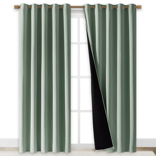 Image of NICETOWN 100% Blackout Window Curtain Panels, Cold and Full Light Blocking Drapes with Black Liner for Nursery, 84 inch Drop Thermal Insulated Draperies (Greyish Green, 2 Pieces, 70 inch Wide Each Panel)