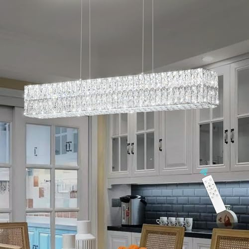 YLKP 40 Inch Glam Crystal Chandelier Modern Dimmable Crystal Chandeliers LED Rectangular Ceiling Light Fixtures for Dining Room Living Room Silver by YLKP - Used condition - Image 8