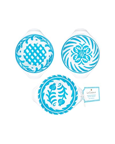 Le Cadeaux Luxury Melamine Assorted Handled Bowls, Set of 3, Sicily Teal
