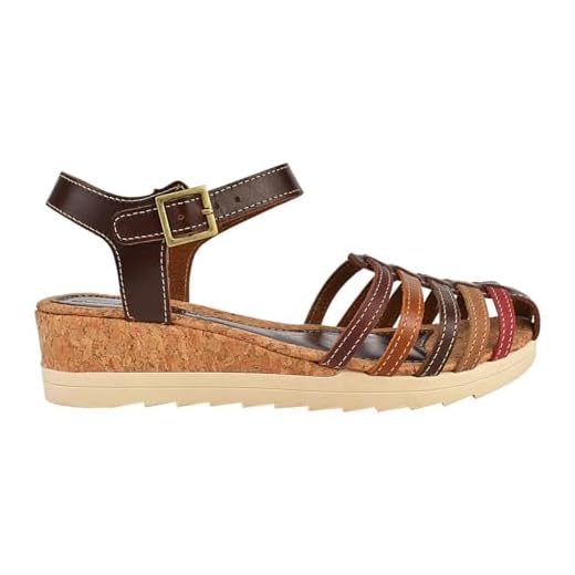 Sandália Feminino Anabela Flatform Gladiadora Fechada Couro Legítimo Salto Alto Artesanal Confortável SC90.09 (Marrom, BR, Adulto, Numérico, M, 38)