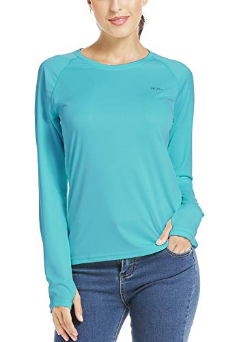 Willit Women's UPF 50+ Sun Protection T-Shirt Long Sleeve SPF UV Hiking Outdoor Top Dry Fit Lightweight Blue M
