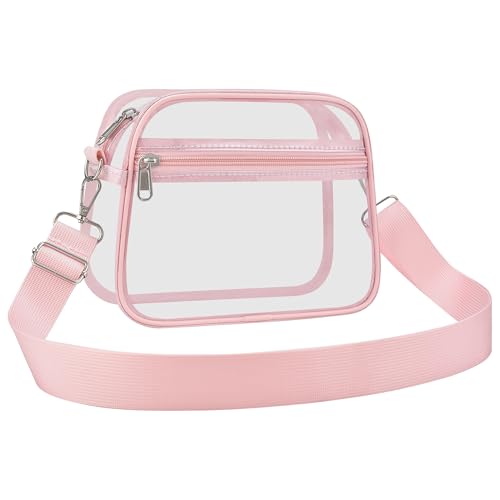 Clear Bag for Stadium Events - Stadium Approved Small Mini Clear Purse with Wide Adjustable Strap Womens Top-Handle Handbags for Sports Concerts Festivals(Pink)