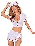 DIDK Women's 3Pcs Cute Adult Uniform Schoolgirl Costume Lingerie Set with Thong White Nursing Large