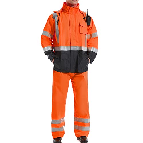 SKSAFETY Hi Vis Reflective Rain suits for Men Waterproof - High Vis Safety Rain Jacket, High Visibility Raincoat for Men