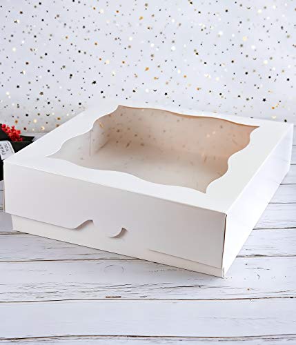 CHERRY 15-Pack 12"x12"x3"White Bakery Boxes with PVC Window for Pie and Cookies Boxes Large Natural Paper Box,Pack of 15