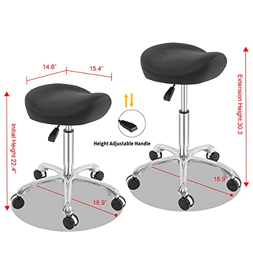 MWOSEN Saddle Stool Rolling Swivel Height Adjustable with Wheels. Saddle Chair Salon, Spa, Tattoo, Pedicure, Massage -Esthetician Chair(Black) - Thumbnail 2