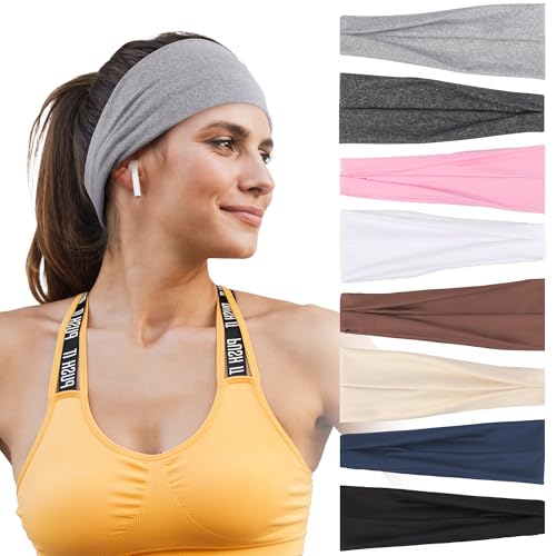 Headbands for Women – 8 Pack Wide Elastic Hair Bands, Soft Stretchy Non-Slip Sweatbands for Workouts, Yoga, Washing Face & Daily Wear