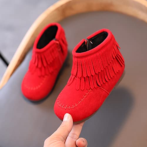 Kids Girls Tassel Bootie Fringe Ankle Boots Retro Tassel Suede Comfy Buckle Round Head Flat Zipper Short Boots2