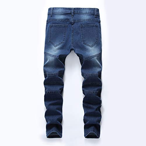 Boy's Stylish Moto Biker Skinny Ripped Wrinkled Stretch Fit Denim Jeans2