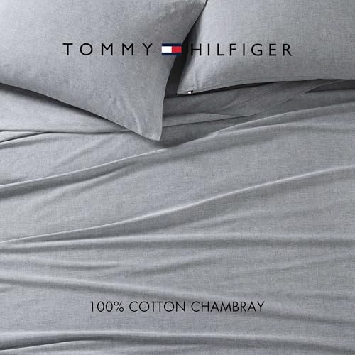 Tommy Hilfiger - Queen Sheet Set, Cotton Chambray Bedding with Matching Pillowcase, Lightweight Weave, Subtle Textured Bed Sheets (Navy) by Tommy Hilfiger - Used condition - Image 3