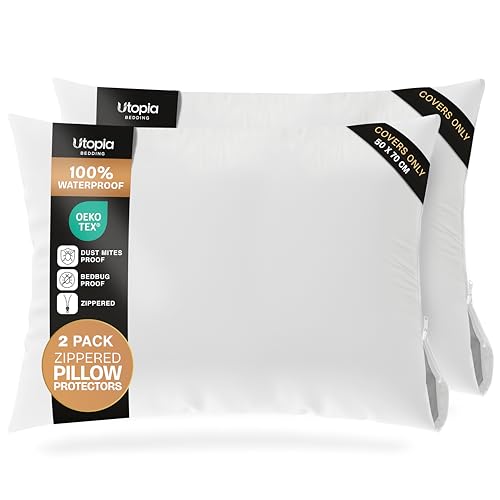Utopia Bedding Waterproof Zippered Pillow Protectors (50 x 70 cm) - Pack of 2 - Anti Bed Bug and Dust Mite Proof Pillow Encasement