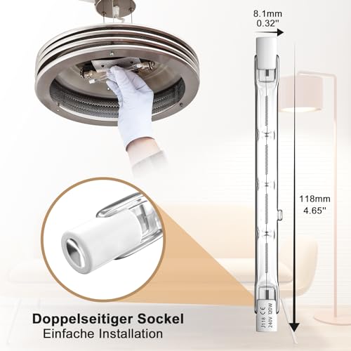 Lamptobe R7s Linear Halogen Bulb 118mm 120W, Dimmable J118 J Type Double Ended Floodlight Bulbs R7s LED Replacement 118mm Security Flood Halogen Light Bulbs Super Bright Warm White 2800K, 5-Pack - Image 2