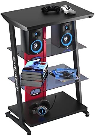 Atlantic 4-Tier Console Storage, Modern Display Shelving Unit Desk Setup Workstation-Ruby Red Dardashti Gaming Shelf