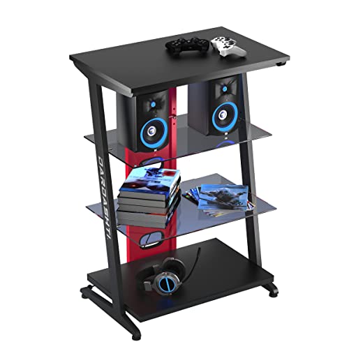 Atlantic 4-Tier Console Storage, Modern Display Shelving Unit Desk Setup Workstation-Ruby Red Dardashti Gaming Shelf #TOP29