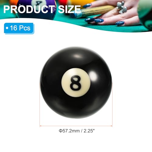 PATIKIL Bola de substituição de bilhar nº 8 de 6,5 cm, pacote com 16 bolas de bilhar, bola de bilhar