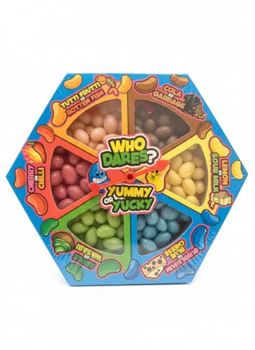Who Dares? Yummy or Yucky Jelly Bean Game, Hexagonal Box with Assorted Flavoured Beans, Fun Party Challenge Spinner Game, 120g