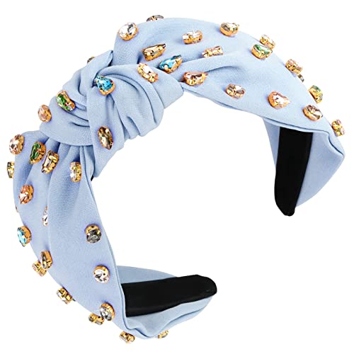 Yission 1Pc Crystal Knotted Headband For Women Non Slip Rhinestone Headband Blue Head Band Fashion Wide Headbands Hair Accessories For Women Girls #TOP7