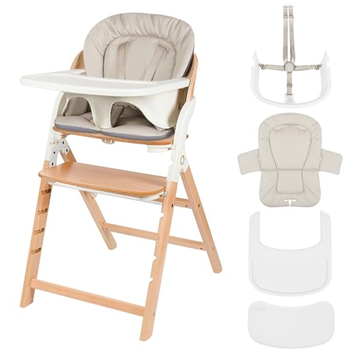 LIONELO Megan – Trona evolutiva de madera para bebé, crece con el niño desde 6 meses hasta 110 kg, reposapiés regulable, arnés 5 puntos, cojín lavable, fácil de limpiar