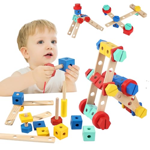 Wooden Nut & Bolt Building Toy for Kids Montessori STEM Construct...