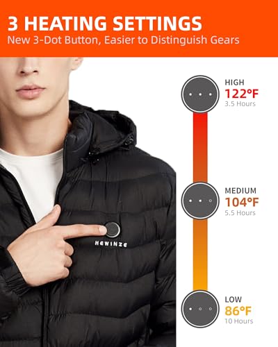 HEWINZE Men's/Women's Puffer Heated Jacket - Lightweight Warm Coat for Men with Detachable Hood and Battery Pack4