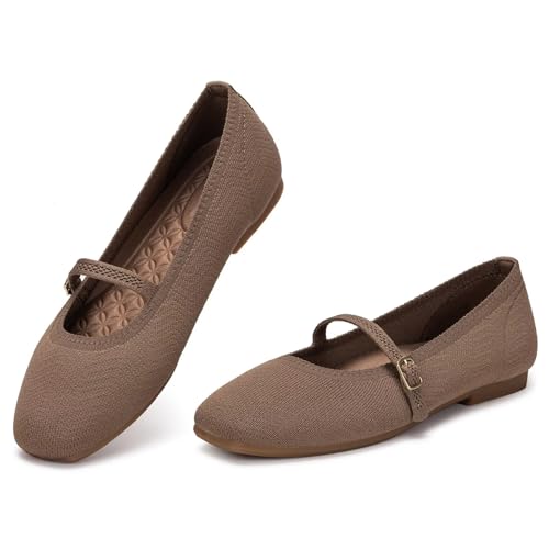 فرانك مولي حذاء مسطح للنساء سهل الارتداء بمقدمة مربعة قابل للغسل من ماري جين، حذاء مريح للارتداء والعمل مع حزام للكاحل، لون بني، مقاس 11