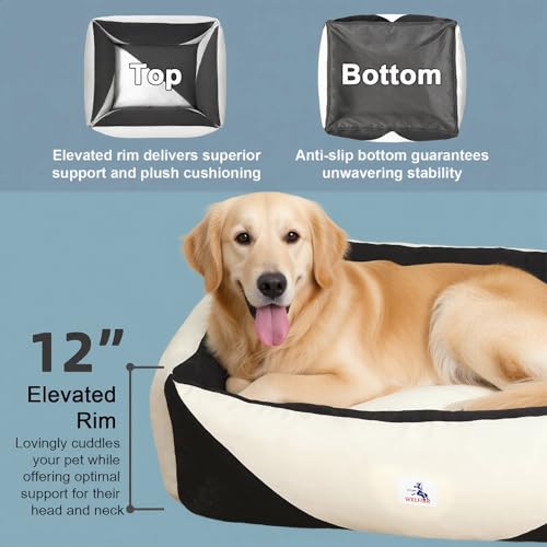 Image of Canvas Dog Bed, Cotton Dog Beds Large Sized Dog, Orthopedic Bed with Washable Removable Cover, Durable 290 GSM Cotton Anti-Chewing Pet Bed with Anti-Slip Bottom (38 inchx30 inchx12 inch, Black&White)