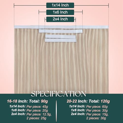 Image of Easyouth 90g Tape in Weft Hair Extensions Human Hair Blonde, Seamless | Wide Tape in Hair Extensions Human Hair Highlight, Ash Blonde Mix Blonde, 18 Inch 4pcs, for Women, Invisible, Genius Weft
