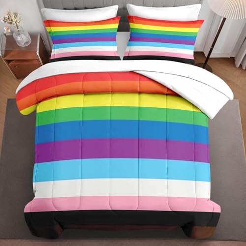 VAKADAKA Queen Comforter Set LGBTQ Rainbow Bedding