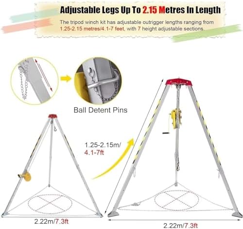 Fall Arrest Kits, Aluminum Rescue Tripod, Confined Space Tripod with 1200LBS Winch & 30m Fall Arrester and Seat Belt, Rescue Tripod for Sewer Wellhead, EAS(2600IBS