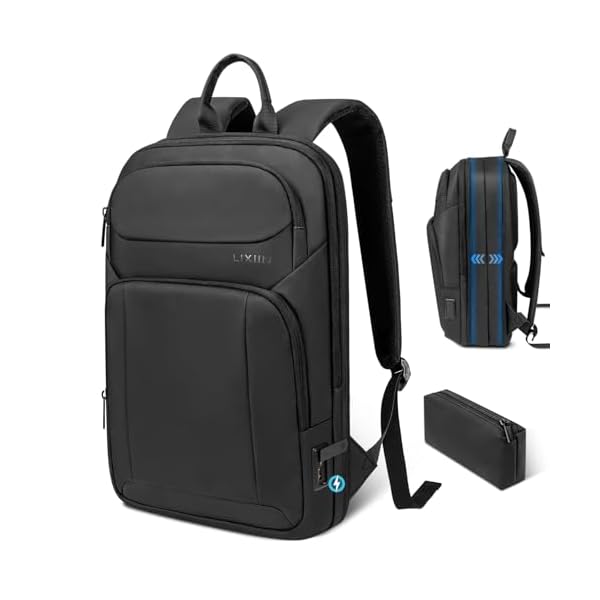 Backpack for Men Slim & Expandable Travel Laptop Backpack with USB Charging Port Water Resistant Anti-Theft Business Backpack Fits 15.6In Laptop for Commute Work College with Small Bag(Business Black)