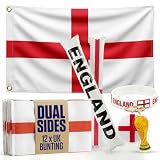 2026 World Cup Supporter Set – 3x5ft England Flag, Bunting, Thundersticks, Wristband & Keyring – England Football Fan Set for World Cup, Parties & Events