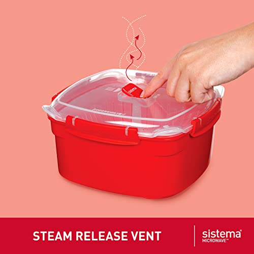Sistema Microwave Steamer For Cooking Food And Vegetables With Steam Release Vent, Dishwasher Safe, 13.6 Cup, Red #TOP2
