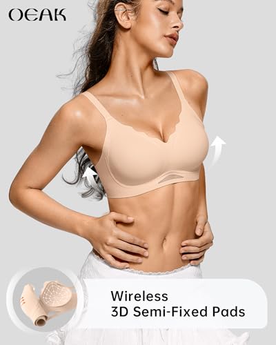 Image of OEAK Womens Wireless Jelly Bras Scalloped Push Up No Underwire Bralette Supportive Tshirt Bra Seamless Comfortable Bras