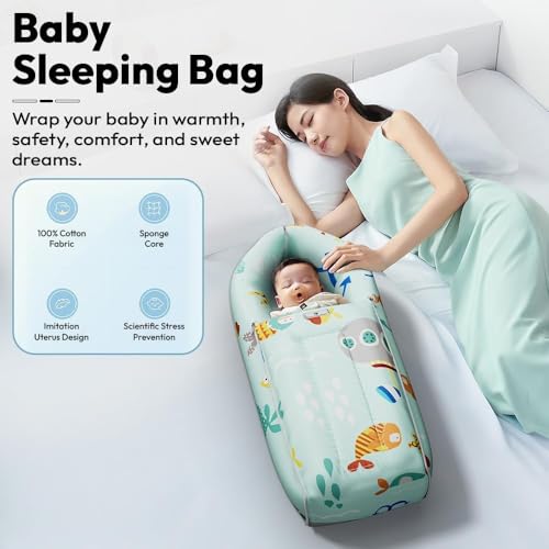 Image of StarAndDaisy 2-in-1 Baby Sleeping Bag with Mosquito Net for Newborn -Soft & Breathable Cotton Sleeping Sack Cum Wrapper /Foldable Bag for Baby Protection /Infant (0-12 Months) (Aqua Print)